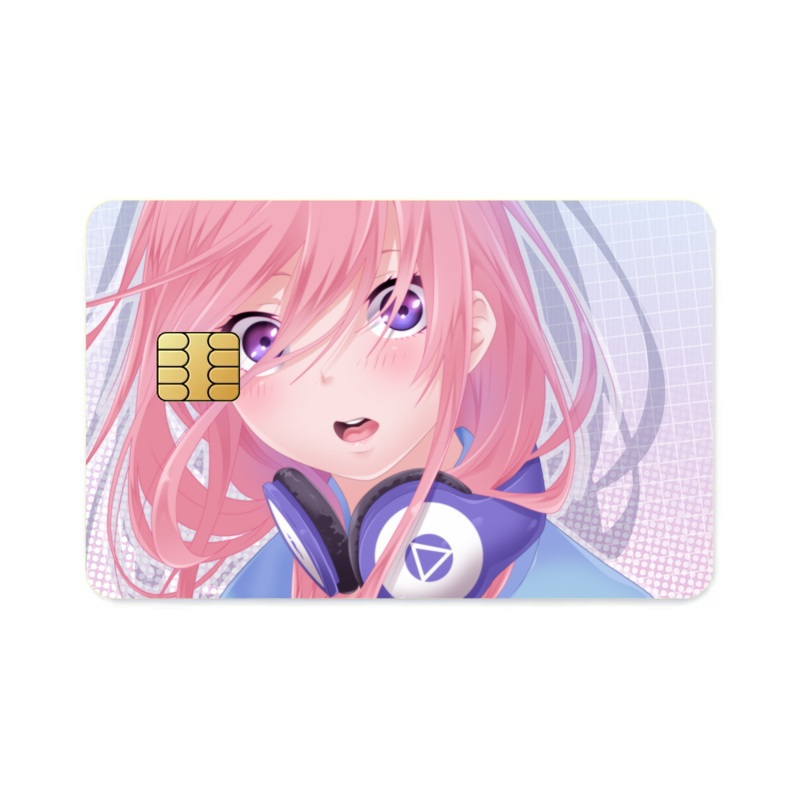 A girl with pink hair and headphones  Credit Card Skins (4-in-1 Pack)